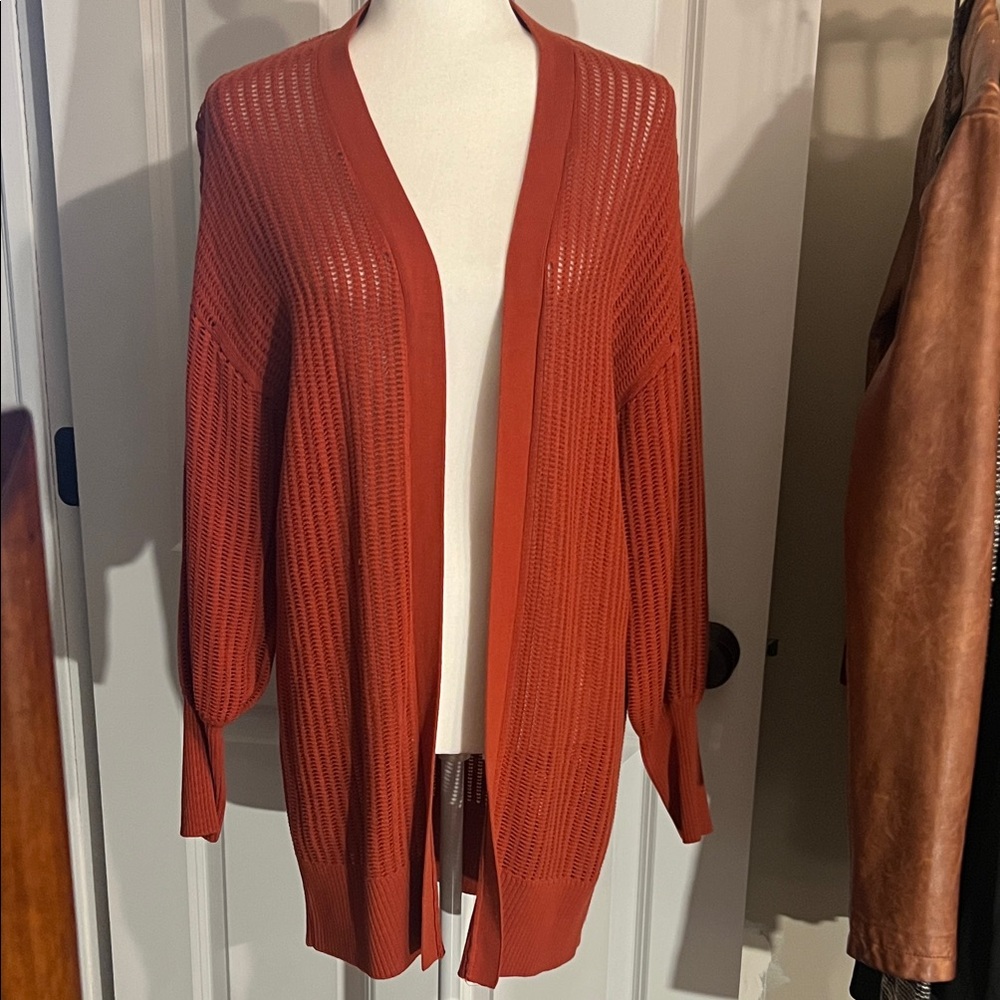 Express Women's Over-Sized Burnt Orange Cardigan with Exaggerated Sleeves